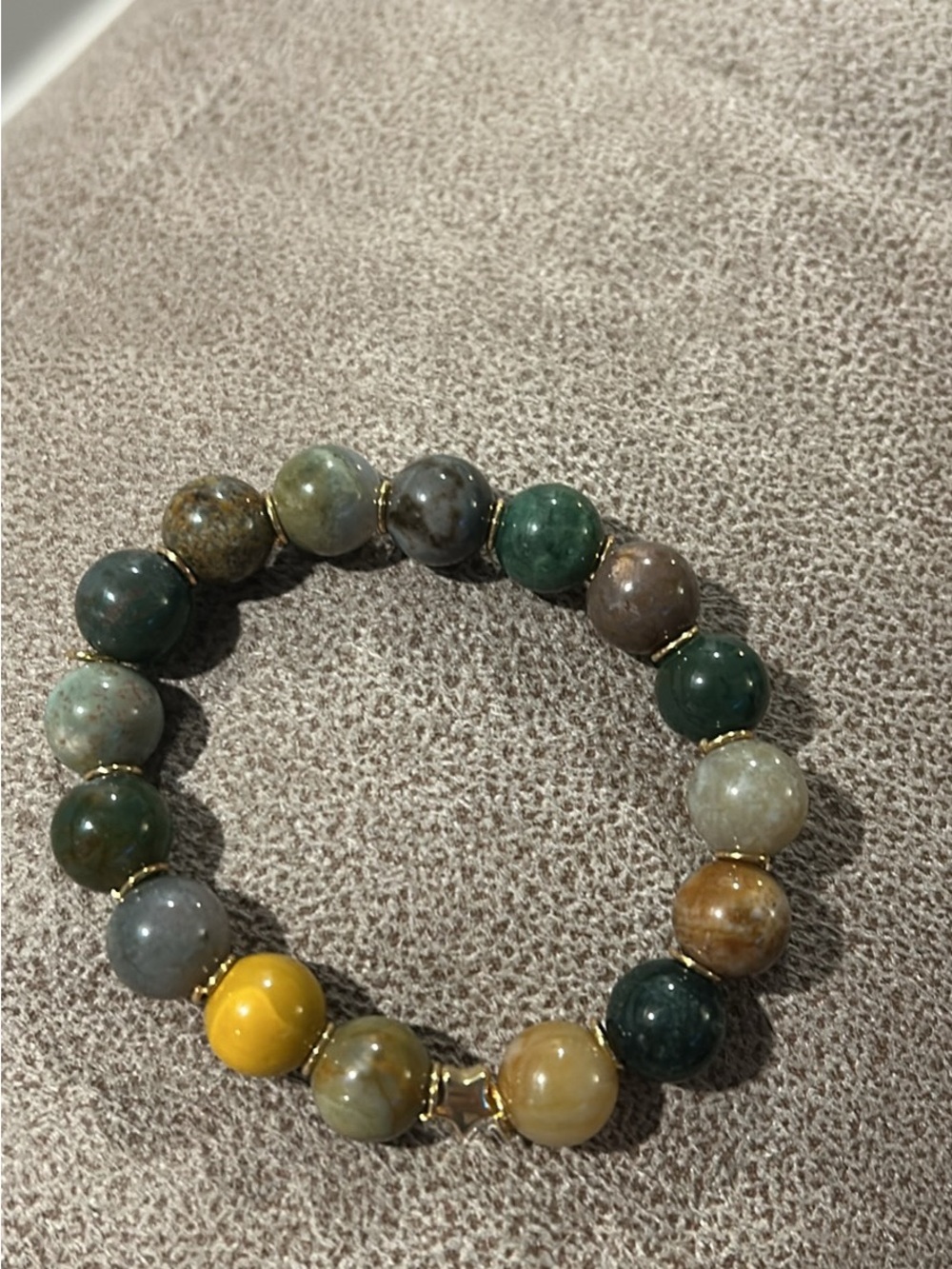 Multi-Tone Jasper Beaded Stretch Bracelet - Green & Yellow